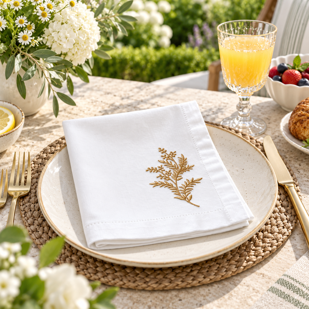 Golden Leaf Embroidered Napkin
