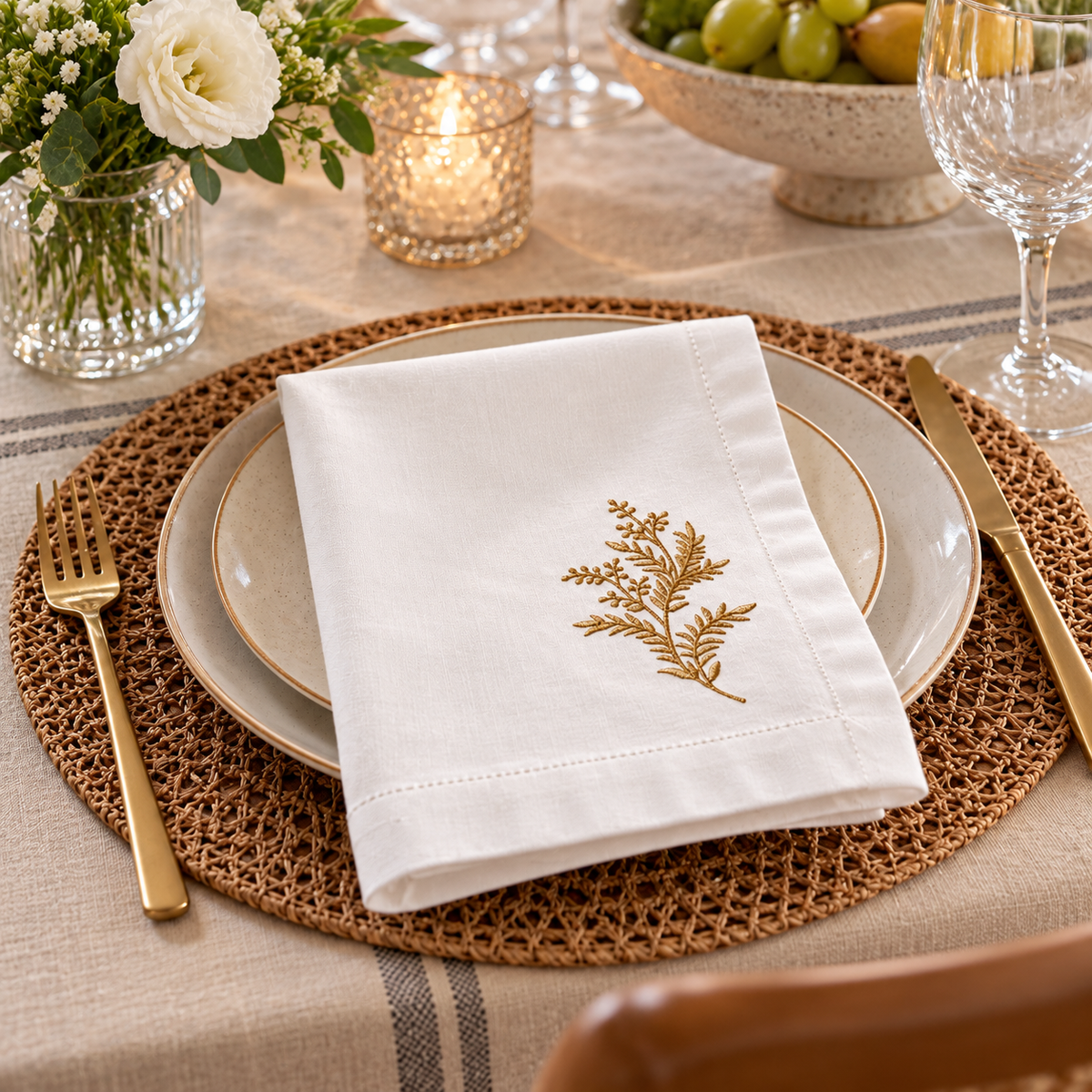 Golden Leaf Embroidered Napkin