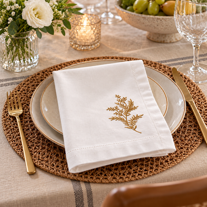 Golden Leaf Embroidered Napkin